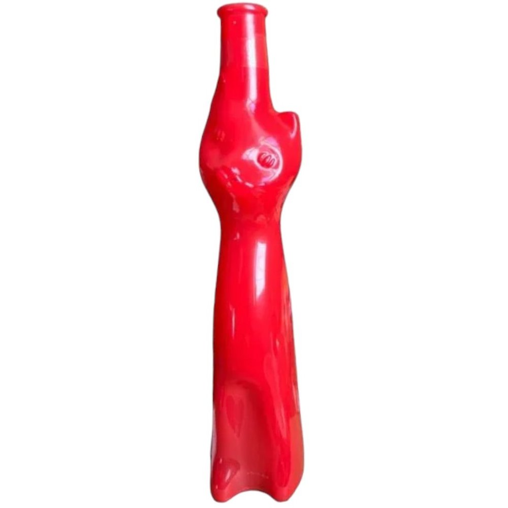 Red HAPPY CAT Opaque Glass Bottle Moselland Reisling Collectible Germany EUC 3-D